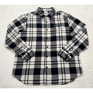 Columbia Mens Flannel Button Up Long Sleeve Shirt Black White Plaid Size Large